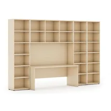 Zostavy knižníc INTEGRO so stolom, vyšší/šírší, 3550 x 700/400 x 2300 mm, breza