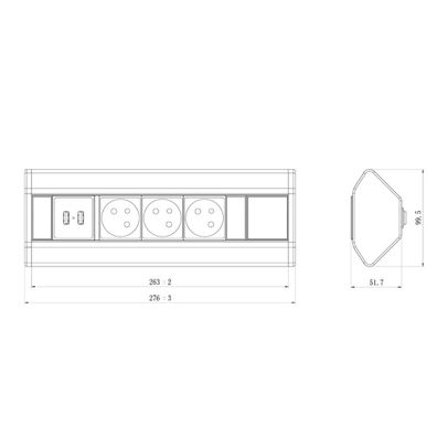 Rohová zásuvková lišta 3x 230V + USB-A 3,1A + USB-C 15,5W 230V
