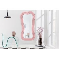 Estila Asymetrické art deco dizajnové zrkadlo Swan s polyuretánovým rámom v pastelovej ružovej farbe s kaskádovým efektom 100cm