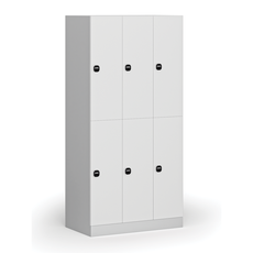 Šatníková skrinka s úložnými boxmi, 6 boxov, 1850 x 900 x 500 mm, zámok s čítačkou RFID kariet, laminované dvere, biela