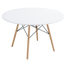 Jedálenský stôl, biela matná/buk, priemer 120 cm, DEMIN NEW