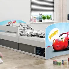 Interbeds LUKI 1 Jednolôžková detská posteľ 80x160 Biela autíčko
