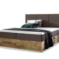 Wilsondo Čalúnená boxspring manželská posteľ WOOD 2 s úložným priestorom - hnedá Paros Rozmer: 180x200