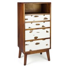 Estila Severská vintage komoda Vellesa v hnedej farbe z masívneho mindi dreva so štyrmi bielymi zásuvkami a policou 125 cm