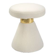 Estila Art deco okrúhla taburetka Vinia s bouclé poťahom v krémovej farbe so zlatým detailom a s kužeľovou nohou 51 cm