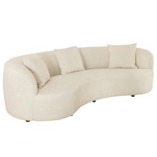 Estila Dizajnová art deco sedačka Jina v poloblúkovom tvare s béžovým poťahom z buklé látky a tromi vankúšmi 229 cm