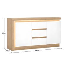 Komoda LYOK01, dub riviera/biela s extra vysokým leskom, LEONARDO