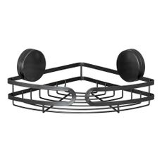 Čierna rohová polica do kúpeľne Wenko Static-Loc® Pavia, šírka 27 cm