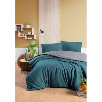 Bavlnené obliečky na dvojlôžko/predĺžené s plachtou v petrolejovej farbe/sivej 200x220 cm - Mila Home