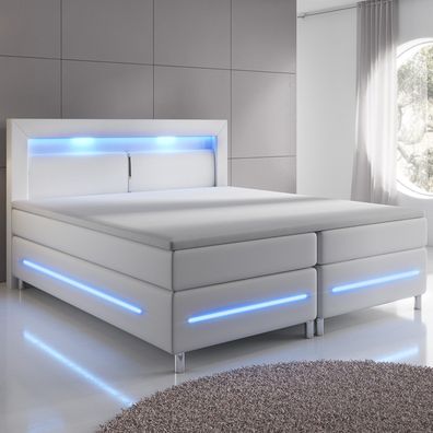 Posteľ Box Spring Norfolk s LED osvetlením 140 x 200 cm | biela