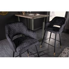 Estila Art deco barová stolička Fribourg s opierkami v zamatovom bridlicovo sivom čalúnení na čiernych nožičkách 104cm
