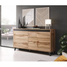 CAMA MEBLE Nord jednodverová komoda so zásuvkami dub wotan / antracit / čierna