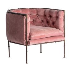 Estila Luxusné chesterfield vintage čalúnené kreslo Kazer s ružovým zamatovým bavlneným poťahom a kovovou zlatou konštrukciou 72 cm