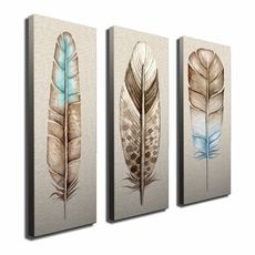Wallity Sada obrazov Feathers 3 ks hnedá