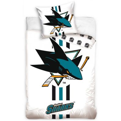 Hokejové posteľné obliečky NHL San Jose Sharks - biele - 100% bavlna, perkál - 70 x 90 cm + 140 x 200 cm