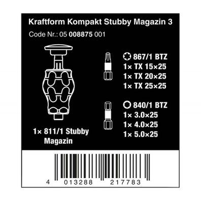 Wera 008875 Kraftform Kompakt držiak na bity so zásobníkom 3 (sada 6 kusov)