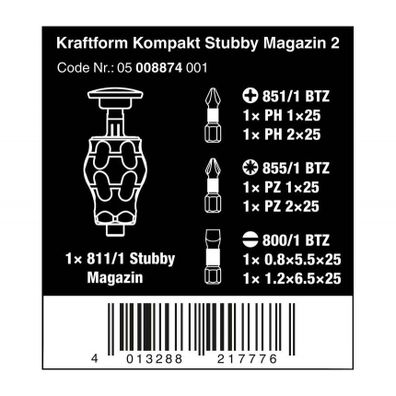 Wera 008874 Kraftform Kompakt držiak na bity so zásobníkom 2 (sada 6 kusov)