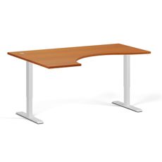 Ergonomický výškovo nastaviteľný stôl, 160x120 cm, 2 motory, L/P, biela podnož, čerešňa