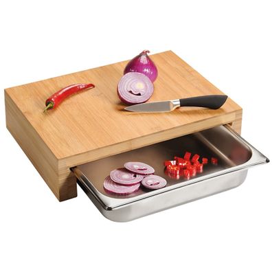 Kesper 58354 Krájacia doštička s odkladacou miskou, nehrdz. oceľ, 37,5 x 27,5 x 9,5 cm