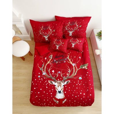 3 dielne 3D obliečky Polycotton Vianočné Red Christmas 200x140cm+90x70cm TiaHome