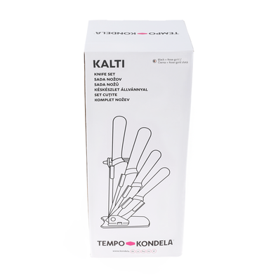 TEMPO-KONDELA KALTI, sada nožov v stojane, 6 ks, čierna/rose gold