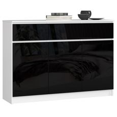Komoda K140 3D3SZ biela/čierna lesk