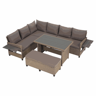 Záhradný ratanový set, svetlohnedá/sivá, TAGULA