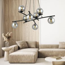 Luster na lanku ESSA 8xE14/10W/230V čierna/dymová
