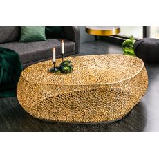 Estila Dizajnový oválny kovový konferenčný stolík Hoja zlatý 120cm