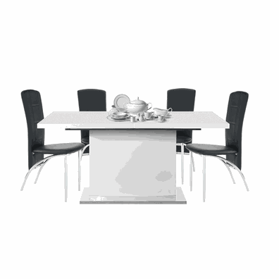 Rozkladací jedálenský stôl, biela vysoký lesk HG, 160-200x90 cm, KORINTOS