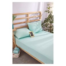 Svetlomodrá napínacia bavlnená plachta a obliečka na vankúš v súprave 180x200 cm – Mila Home