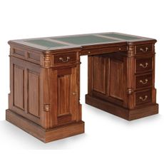 Estila Luxusný klasický masívny hnedý mahagónový písací stôl M-Vintage s úložným priestorom so zelenou koženou podložkou 160 cm