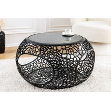 Estila Moderný dizajnový čierny okrúhly konferenčný stolík Hoja s okrúhlou kovovou podstavou s úložným priestorom 40 cm