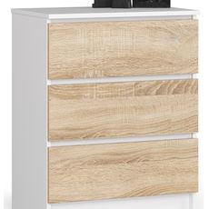 Ak furniture Komoda Kuba 60 cm - 3 zásuvky biela/sonoma