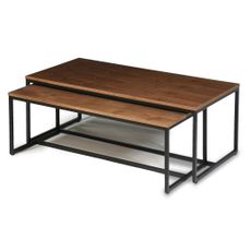 Estila Škandinávsky set konferenčných stolíkov Vidar z dreva s čiernou kovovou podstavou obdĺžnikový hnedý 120cm