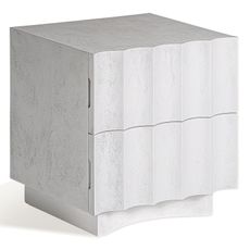 Estila Luxusný art deco štvorcový biely nočný stolík Zarina s dvomi zásuvkami s betónovým efektom s vrúbkovaním 50 cm