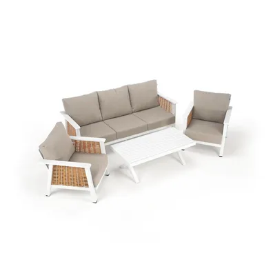 Záhradný 4-dielny set, svetlohnedá/biela/hnedá, aluminium, BABAK