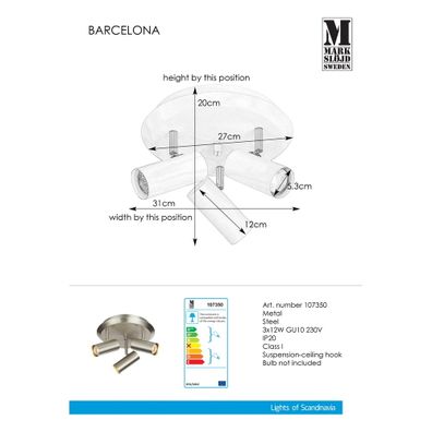 Nástenné svietidlo v striebornej farbe Markslöjd Barcelona Tres