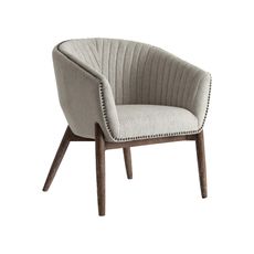 Estila Štýlové retro čalúnené sivé kreslo Jasmin z masívneho hnedého dreva a textilného poťahu s ozdobnými nitmi 79 cm