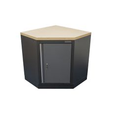 Rohová jednodverová dielenská skrinka s drevenou pracovnou doskou | 1 polica | 865x865x950 mm Matabro SET-CA01068