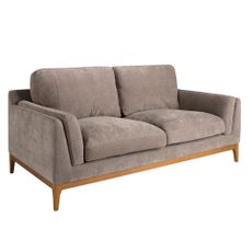 Estila Luxusná moderná čalúnená dvojsedačka Vita Naturale s retro nádychom s drevenými nožičkami a textilným poťahom hnedo sivá 195 cm