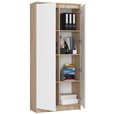 Regál R 80 cm CLP 2 dvierka 8 poličiek dub sonoma/biela