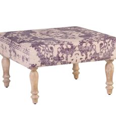 Estila Vintage taburetka Malawi s fialovým čalúnením s orientálnym zdobením a hnedými drevenými nožičkami 76cm