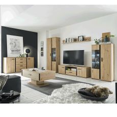 KONDELA Kanode obývacia stena s osvetlením dub artisan / čierna