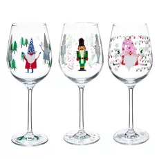 TEMPO-KONDELA TIPSY TRIO, poháre na víno, set 3 ks, 450 ml, číre so zimným motívom