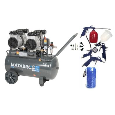 AKCIOVÁ SET SETMB-K203, Bezolejový kompresor 50l, 230V, 4 piesty s príslušenstvom | 2x1500W | Matabro