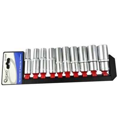 Nástrčné hlavice predĺžené 1/2" GEKO, sada 10ks, 10-24mm, CrV oceľ
