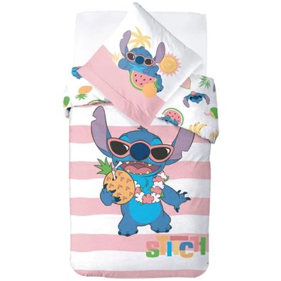 Detské bavlnené posteľné obliečky Lilo & Stitch - motív Letný kokteil - 100% bavlna - 70 x 90 cm + 140 x 200 cm