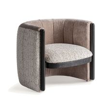 Estila Luxusné retro oblé čalúnené prešívané kreslo Paresol so staroružovým a bielo sivým poťahom s dreveným hnedým dekorom 76 cm