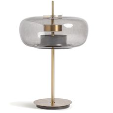 Estila Štýlová art deco atypická oblá stolná LED lampa so zlatou kovovou nohou a skleneným krytom so zadymeným efektom 69 cm